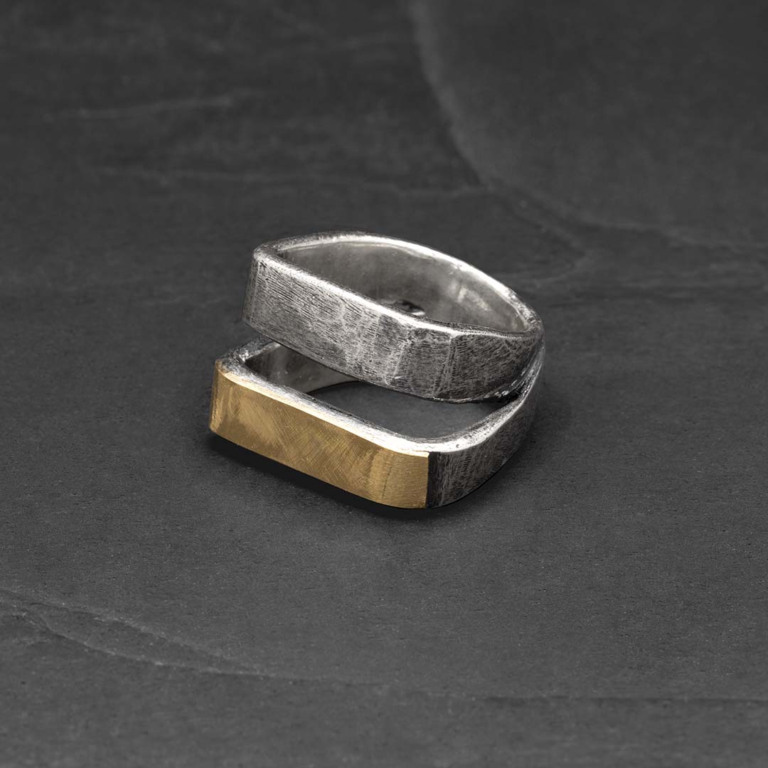 Gold square double ring